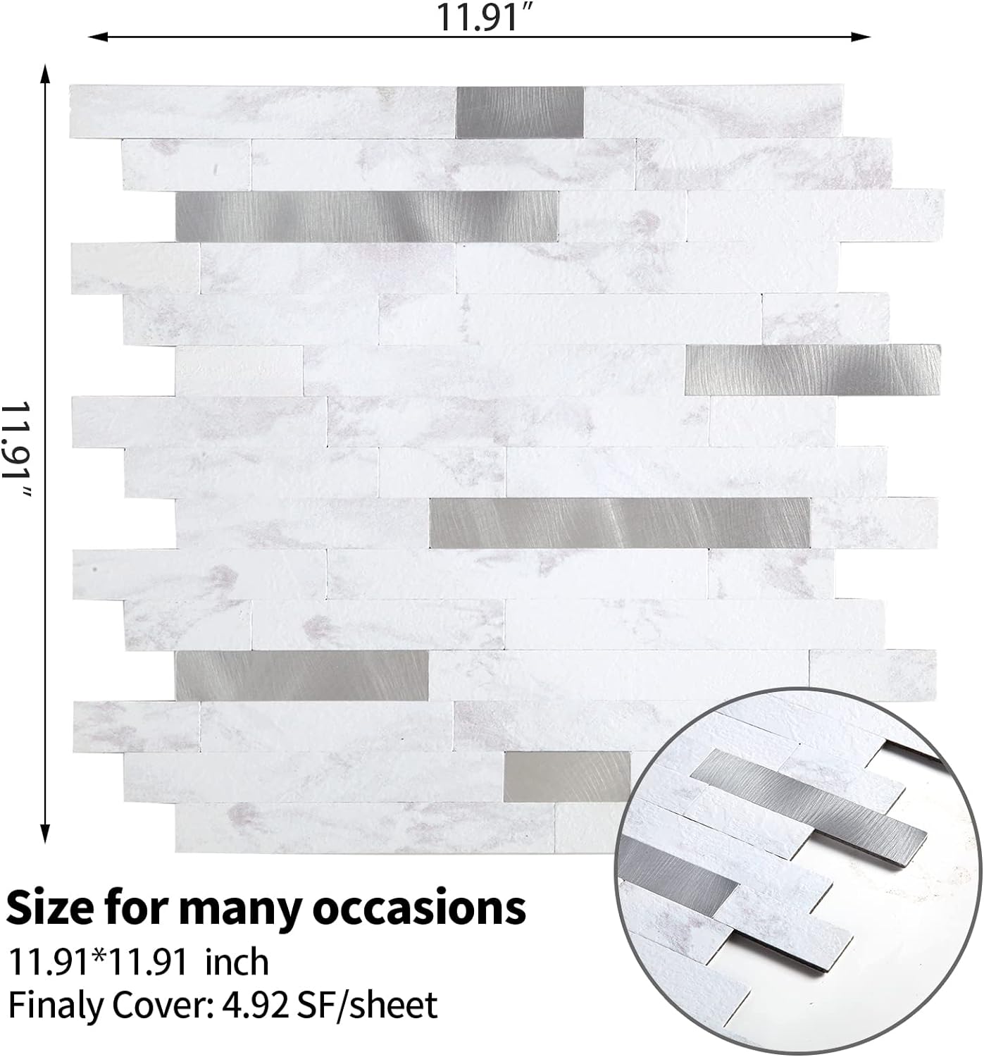 PVC backsplash tile size image Linear Blend in Kara White Stone