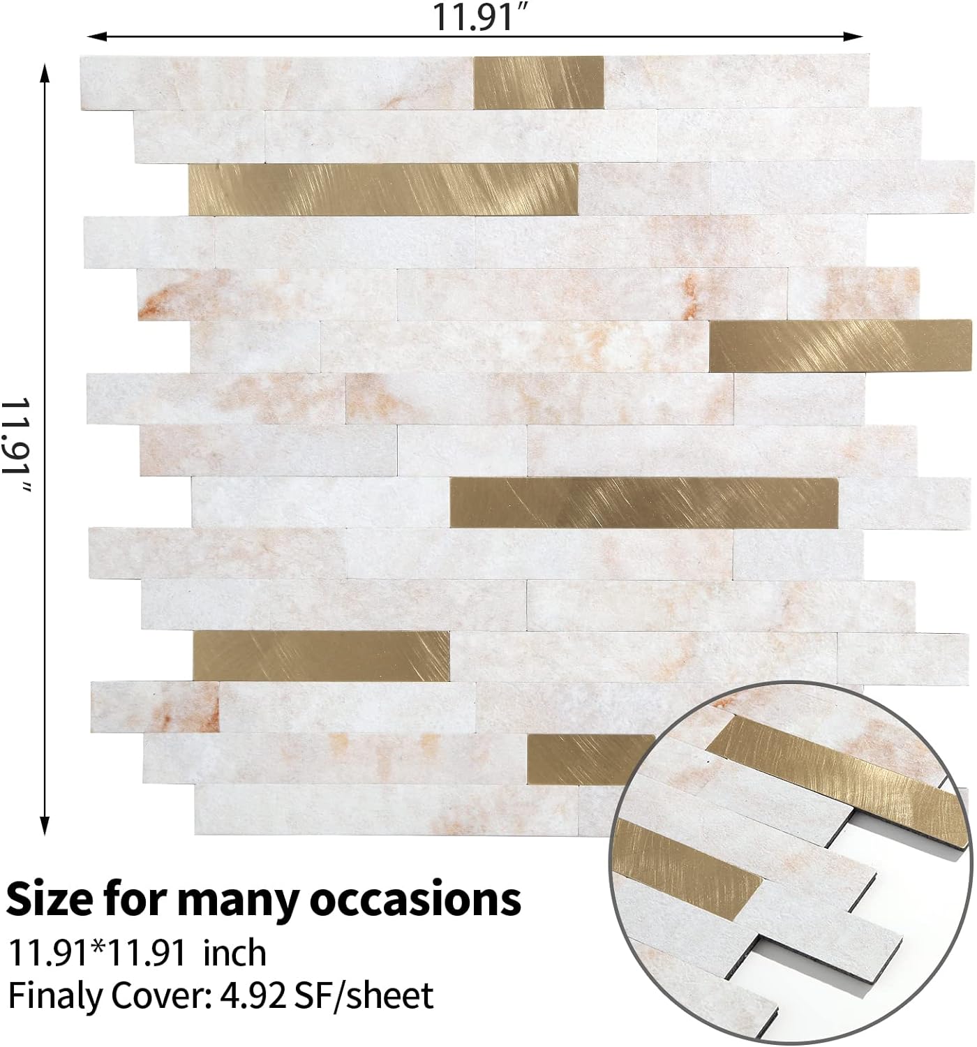 PVC backsplash tile size image Linear Blend in Brilliance with Gold