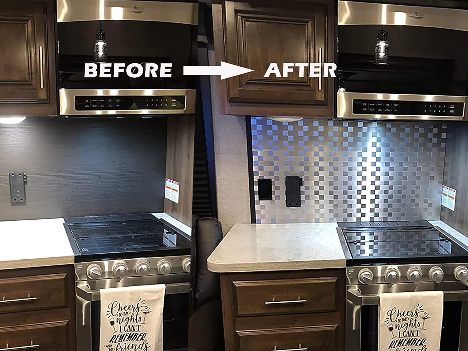 stainless steal stick on backsplash in Square + Rectangle life style image