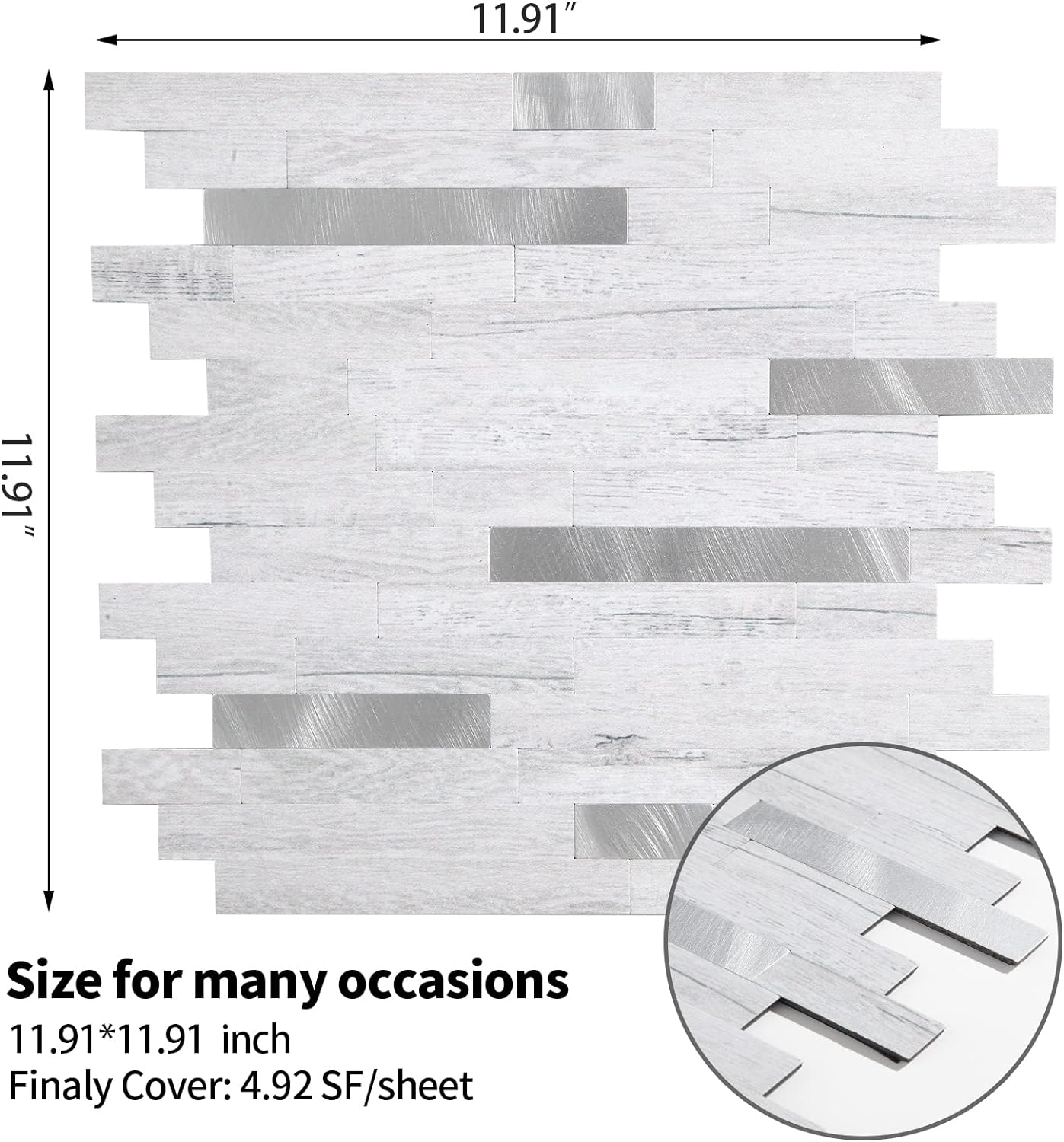 PVC backsplash tile size image Linear Blend in Teak Wood