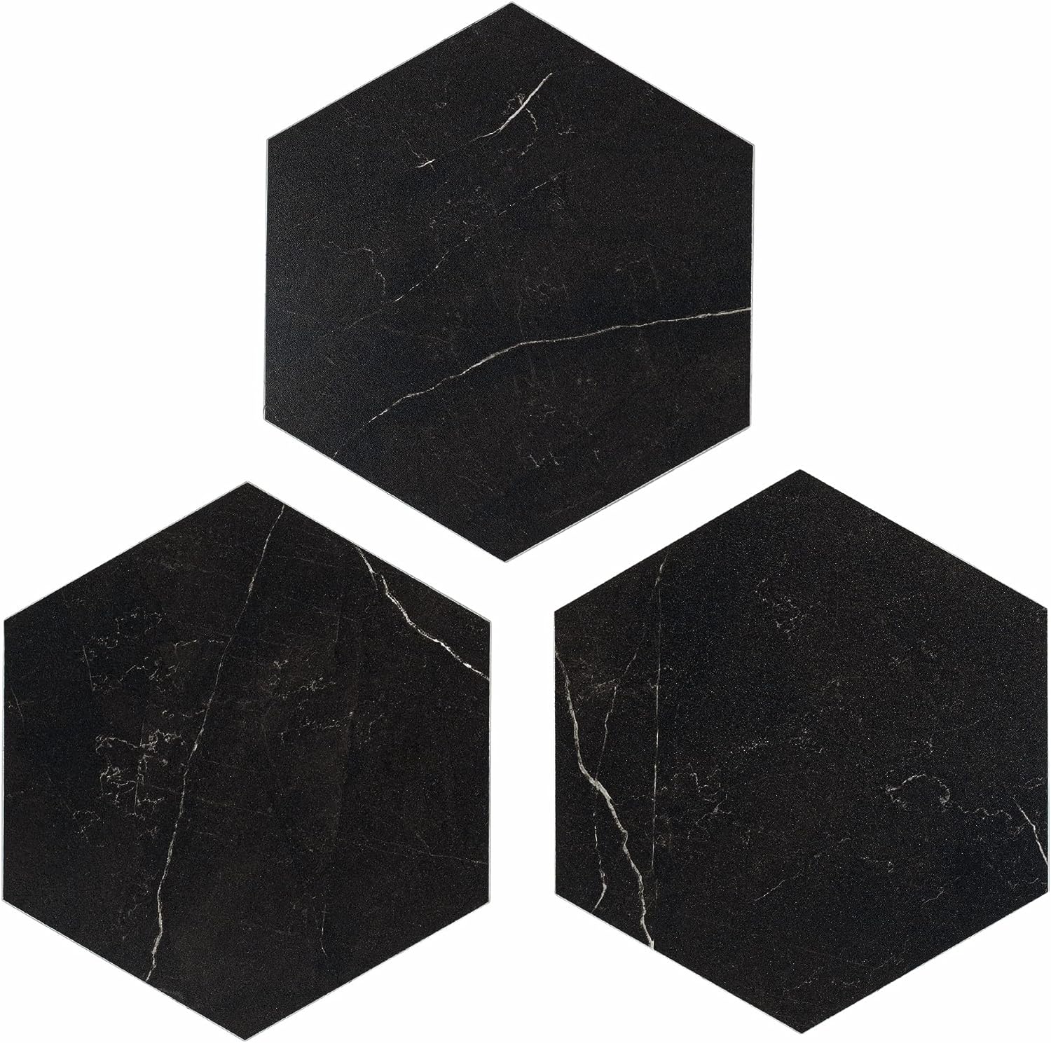 Black Marble Peel and Stick Hexagon Floor Tile