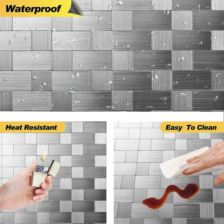 stainless steal peel and stick tile backsplash in Square + Rectangle detail image