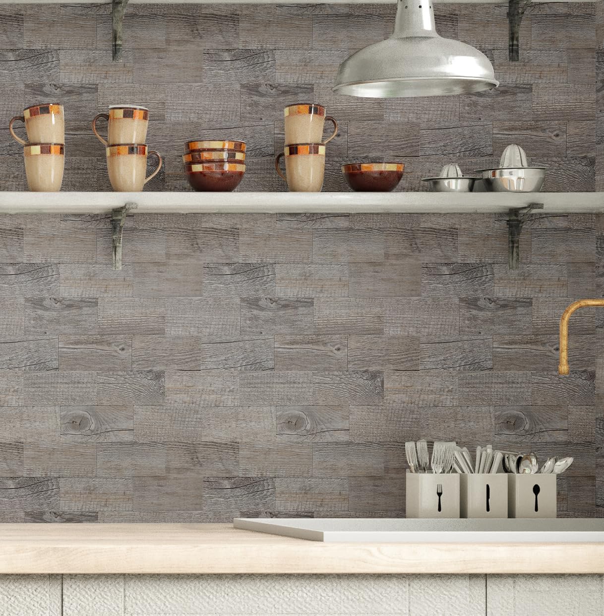 3" X 6"  PVC backsplash tile for kitchen in Gray Rustic lifestyle image