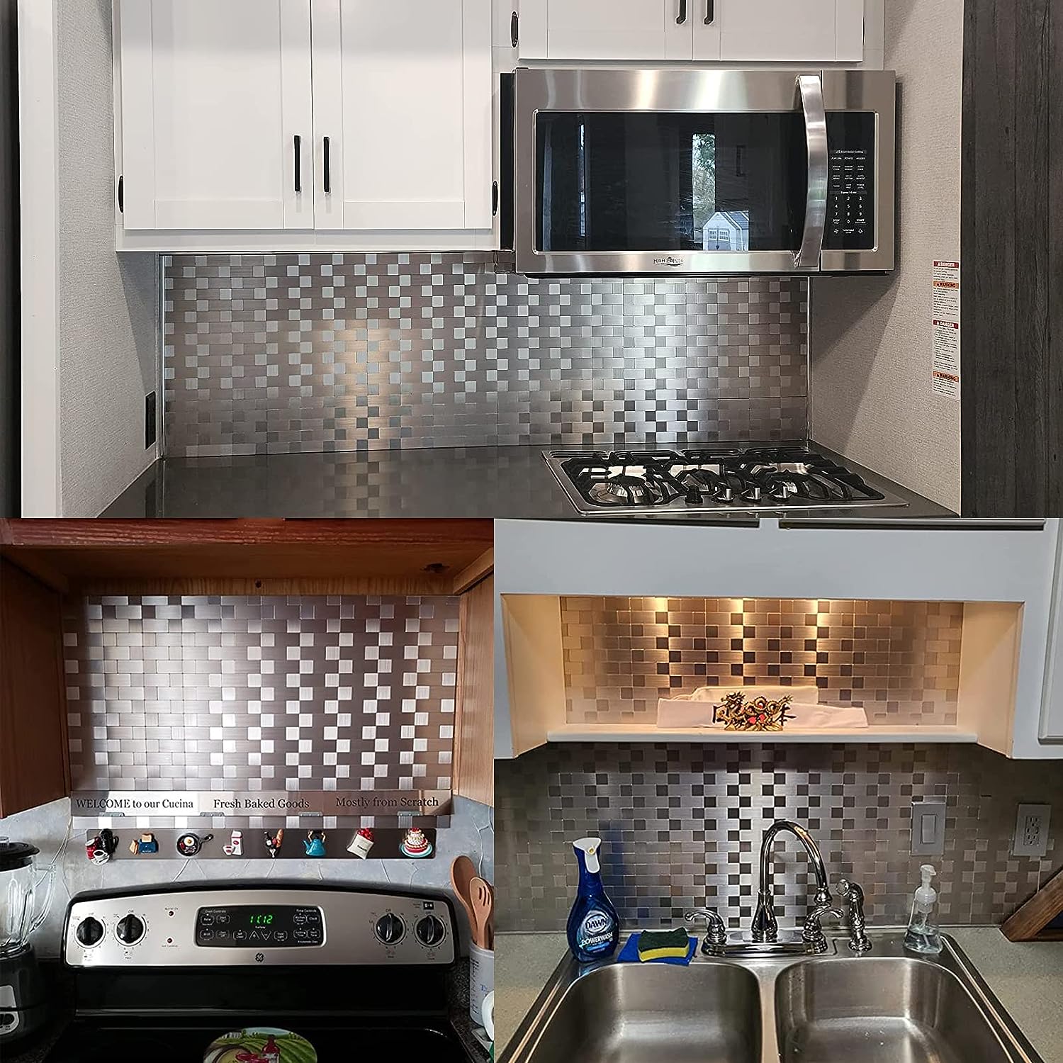 stainless steal stick on backsplash in Square + Rectangle life style image