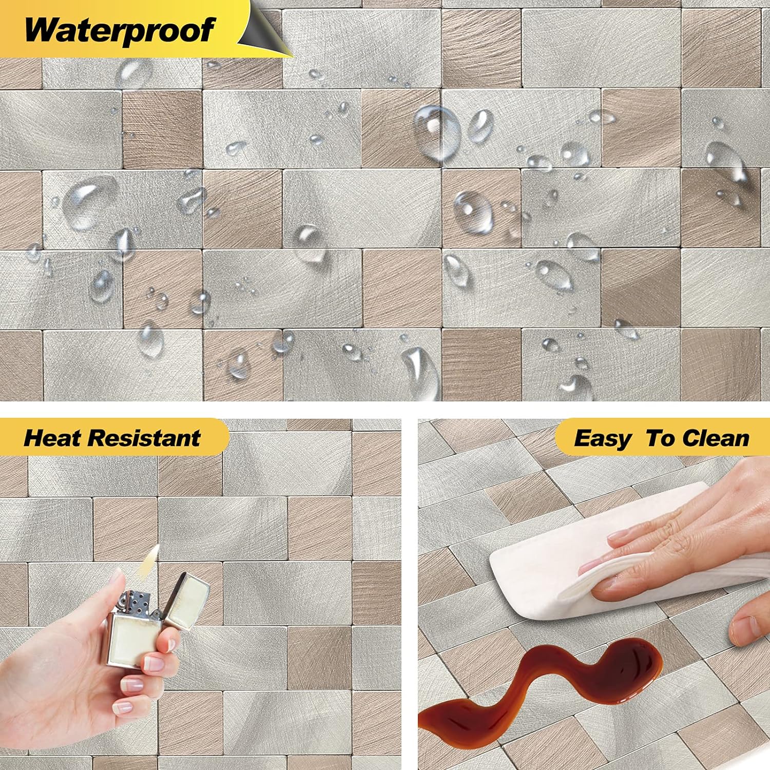 stainless steal kitchen backsplash tiles in Gold detail image