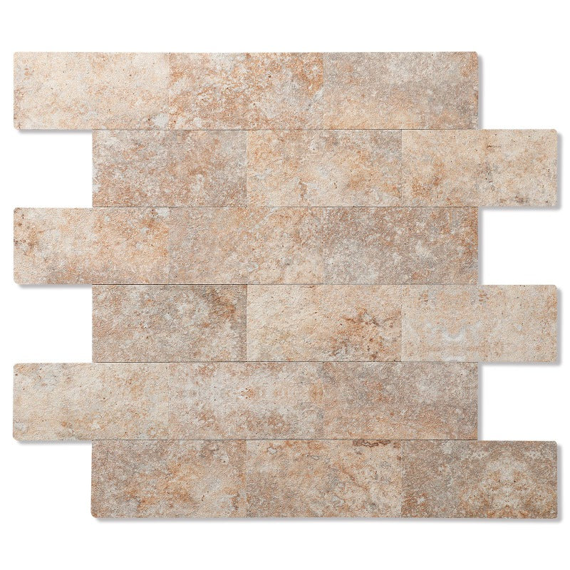 Tawny sandstone backsplash tile