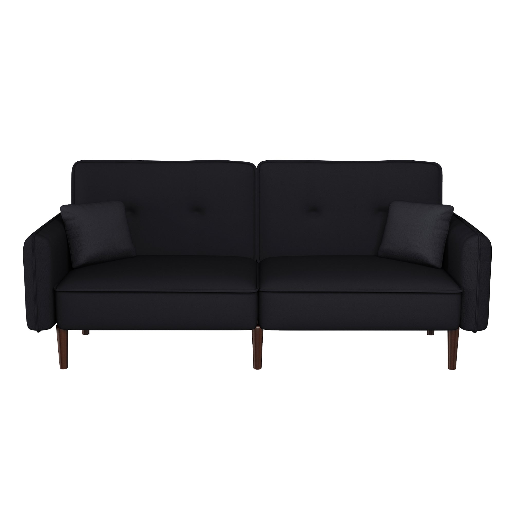 Convertible Sofa Bed with Wood Legs in Cotton Linen Fabric(Black)