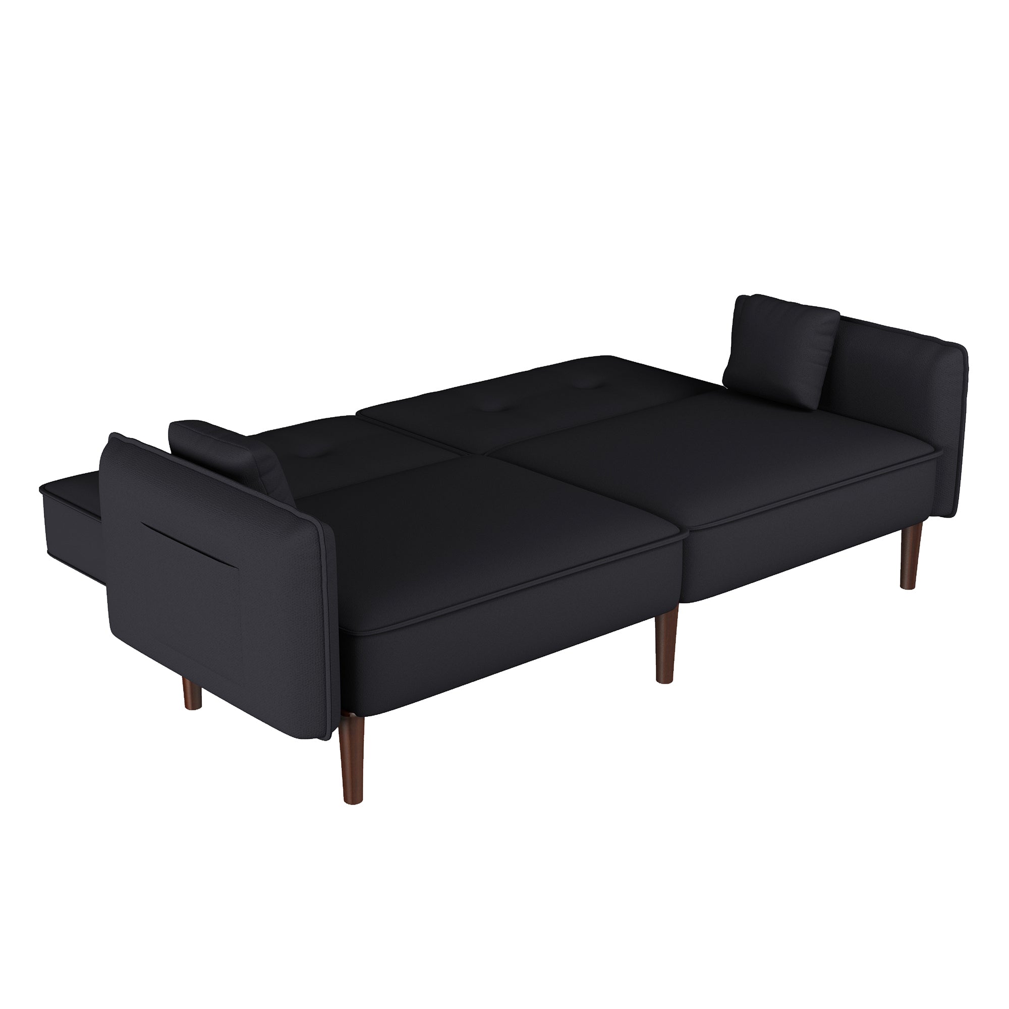 Convertible Sofa Bed with Wood Legs in Cotton Linen Fabric(Black)